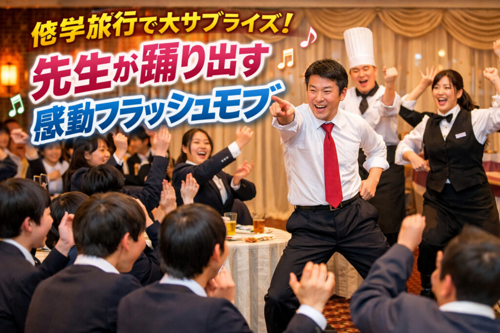 修学旅行で大ウケのサプライズ!先生もダンスに加わるフラッシュモブ